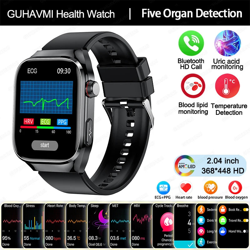 2025 New ECG Smart Watch Women BT Call Heart Rate Blood lipids Uric acid Health Monit Watches AI Voice 650mAh Sports Smartwatch