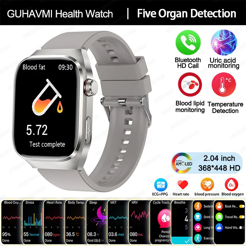 2025 New ECG Smart Watch Women BT Call Heart Rate Blood lipids Uric acid Health Monit Watches AI Voice 650mAh Sports Smartwatch
