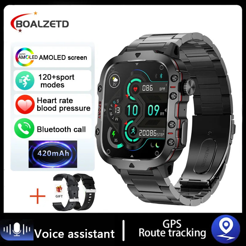 Active Smart Fit Military GPS Watch — 1.96", 5ATM, BT Call, Outdoor Sports & Health Monitor