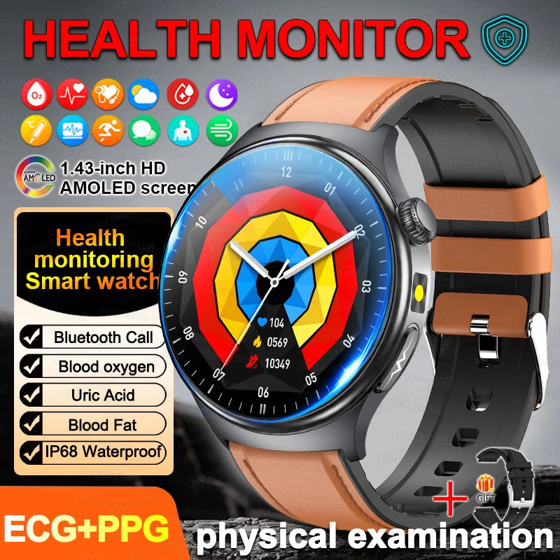 New Accurate ECG Smart Watch Blood Lipids Five Viscera Health Glance Body Temperature BT Call Sports Smart Watches For Men Women