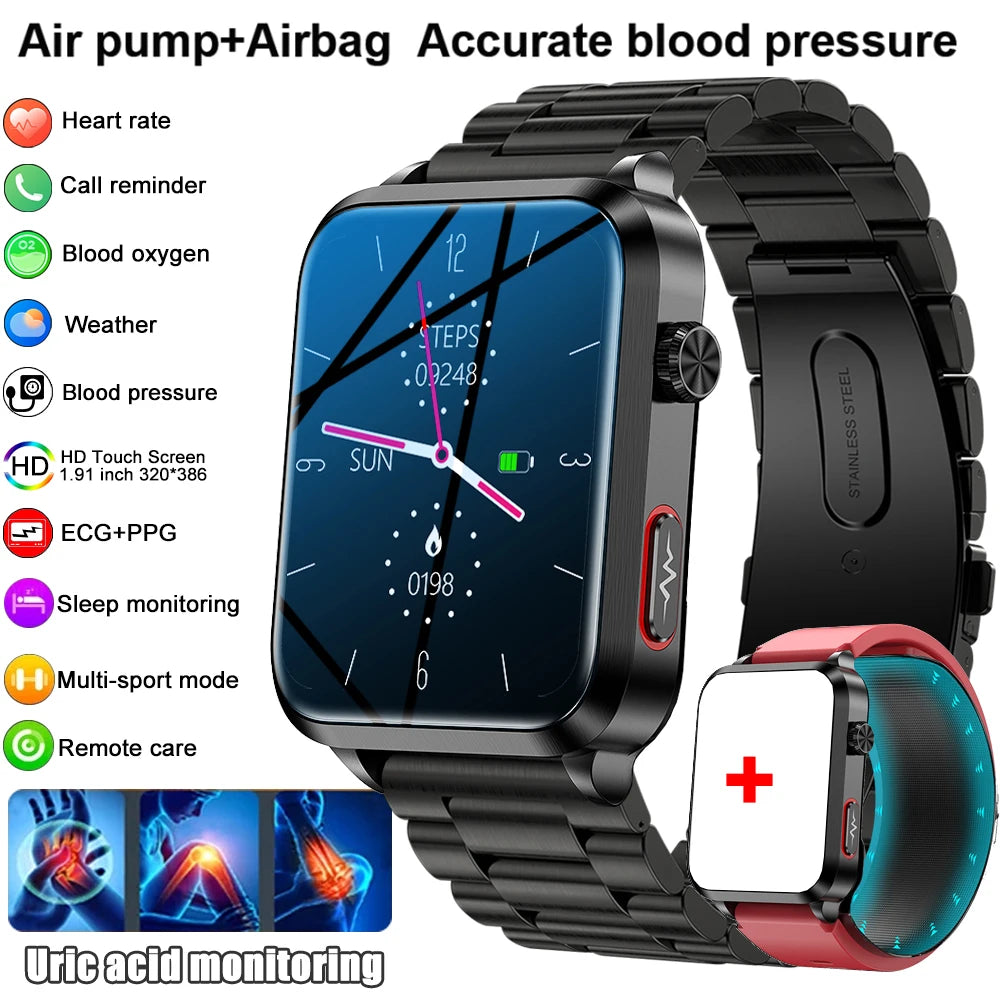 2025 New Smart Watch air Pump ECG True Accurately Blood Pressure Airbag health watch Uric Acid Blood Lipids waterproof watch men
