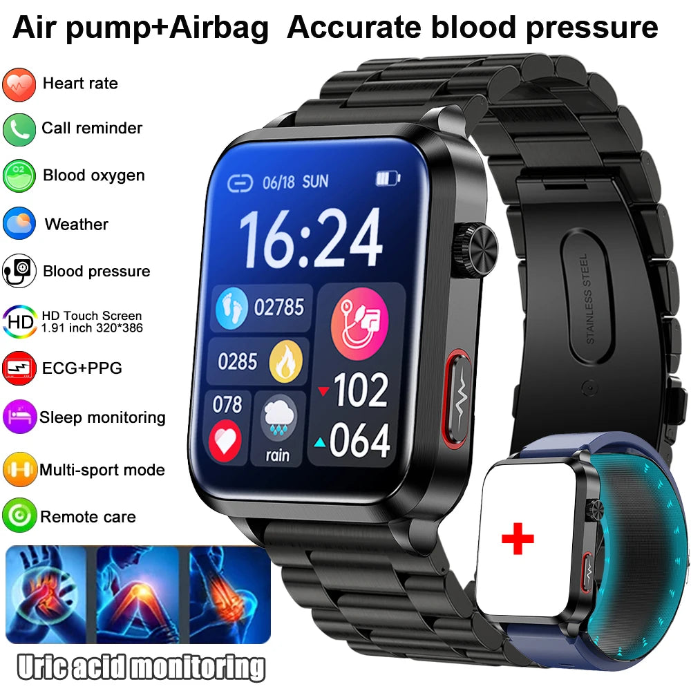 2025 New Smart Watch air Pump ECG True Accurately Blood Pressure Airbag health watch Uric Acid Blood Lipids waterproof watch men