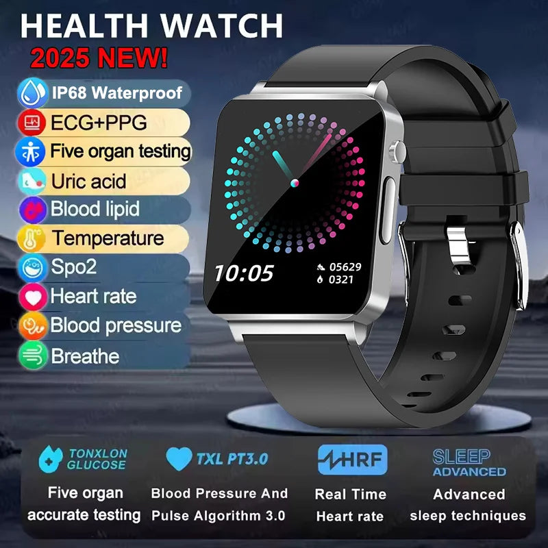 New ECG Heart Rate Smart Watch Men HD AMOLED Screen Sport Watches Uric Acid Blood Pressure Blood Lipid Health Smartwatch Women
