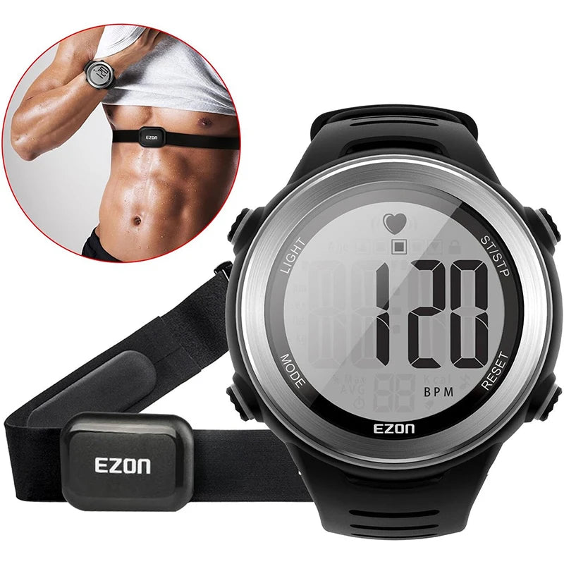 Sports Heart Rate Monitor Watch — Chest Strap Included