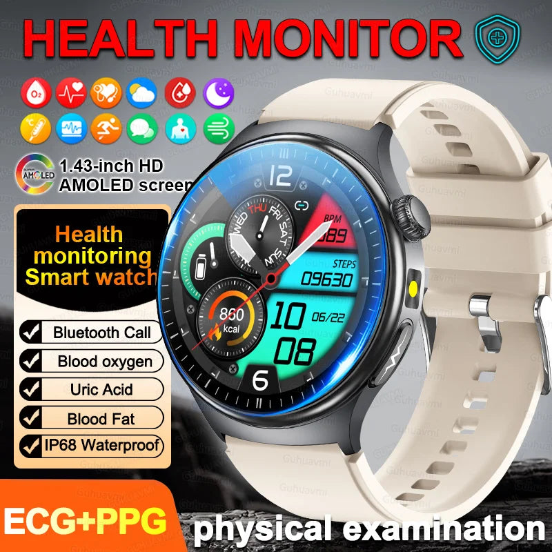 New Accurate ECG Smart Watch Blood Lipids Five Viscera Health Glance Body Temperature BT Call Sports Smart Watches For Men Women