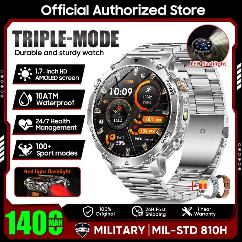 Active Smart Fit Flash Watch — 1.7" HD, LED Flashlight, Heart Rate & Bluetooth Call