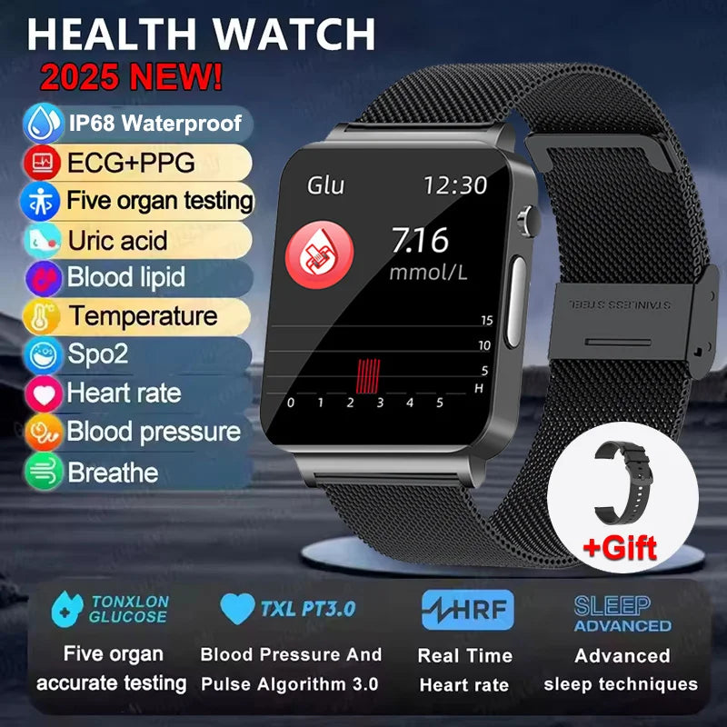 New ECG Heart Rate Smart Watch Men HD AMOLED Screen Sport Watches Uric Acid Blood Pressure Blood Lipid Health Smartwatch Women