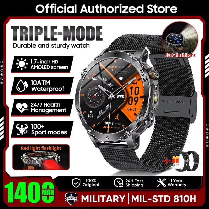 Active Smart Fit Flash Watch — 1.7" HD, LED Flashlight, Heart Rate & Bluetooth Call