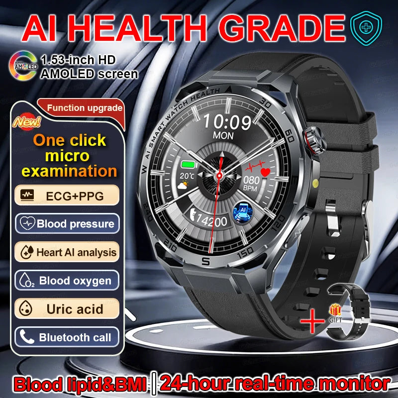 ECG Smart Watch AMOLED Men's Micro-physical examination Watches Blood Pressure Fat Uric Acid Call Smartwatches For Men Women NEW