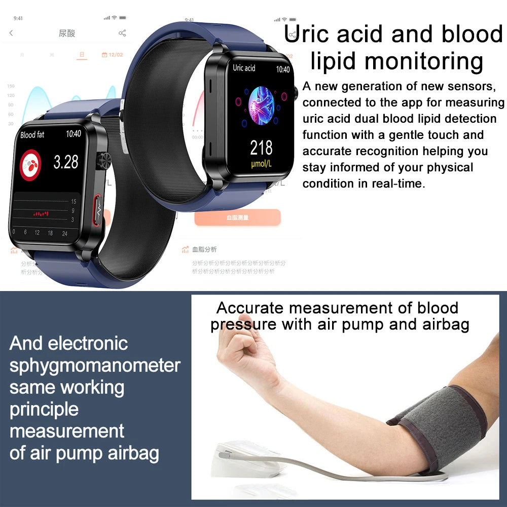 2025 New Smart Watch air Pump ECG True Accurately Blood Pressure Airbag health watch Uric Acid Blood Lipids waterproof watch men