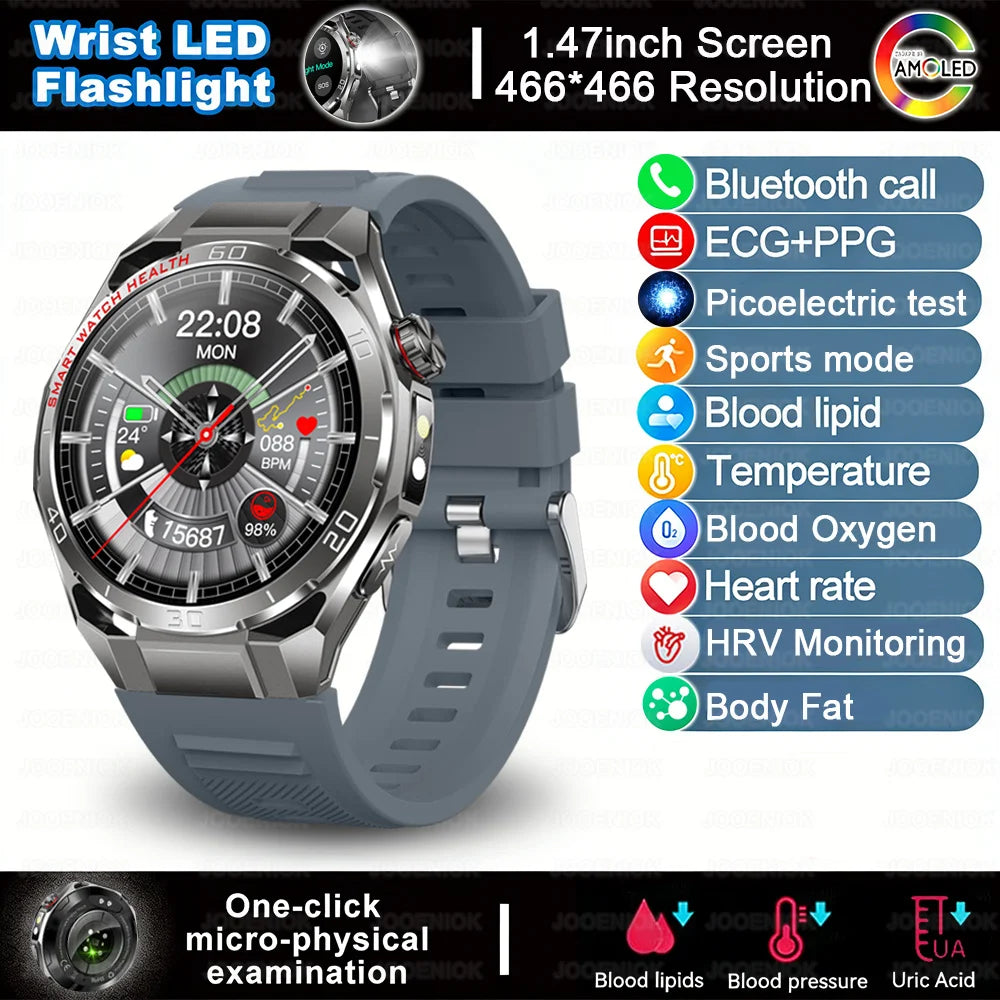 ECG+PPG Smart Watch Men Blood Pressure Uric Acid Blood Fat BT HD Call Health Sports Waterproof Smartwatch Women For Android IOS
