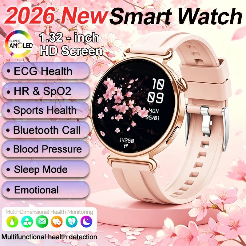 New Women's Smart Watch ECG Health Monitoring Blood Pressure Blood Oxygen Sports SOS Voice Assistant IP68 Waterproof Smart Watch