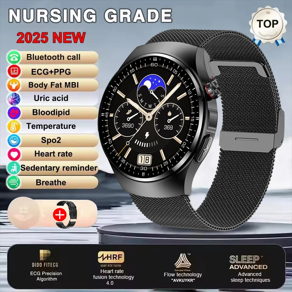 New ECG+PPG Health Traker Smart Watch Blood Lipids Uric Acid Clock Blood pressure wireless Call Body Monitoring smartwatch