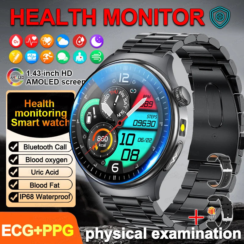 New Accurate ECG Smart Watch Blood Lipids Five Viscera Health Glance Body Temperature BT Call Sports Smart Watches For Men Women