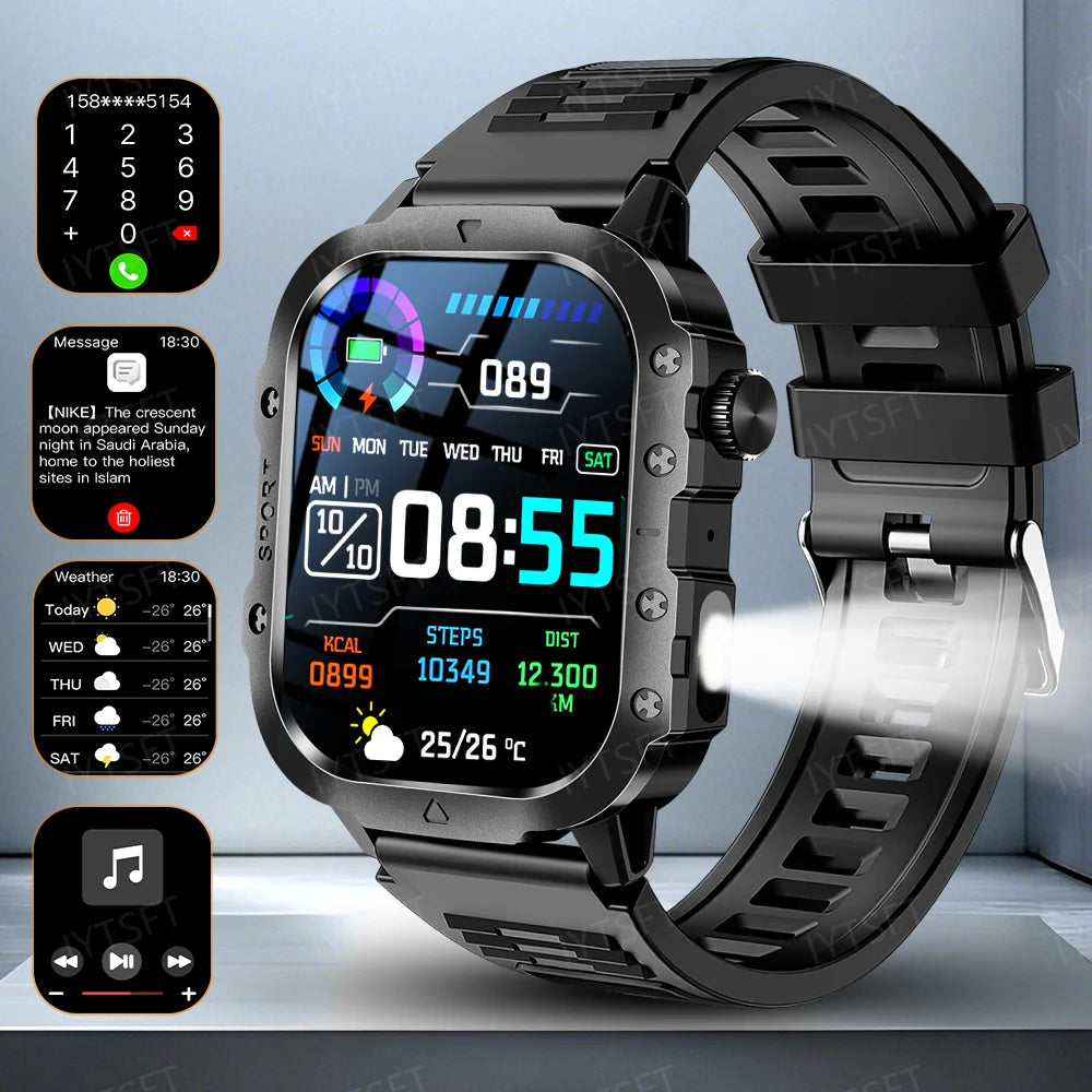 Active Smart Fit LAXASFIT Military Watch — 2.01" HD, BT Call, Outdoor Sports & Health Monitor