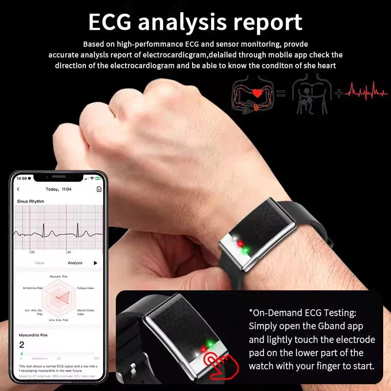 Men's ECG Health Smart Watch BMI Body Fat Measure Blood Lipids Uric Acid 120+ Sports Mode Screenless Smart Bracelet Women Gifts