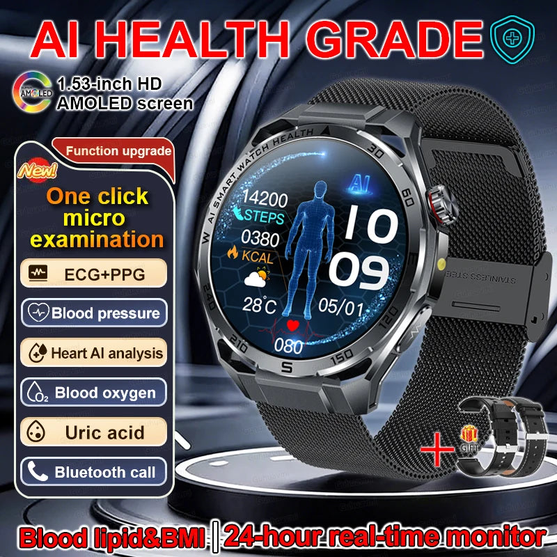 ECG Smart Watch AMOLED Men's Micro-physical examination Watches Blood Pressure Fat Uric Acid Call Smartwatches For Men Women NEW