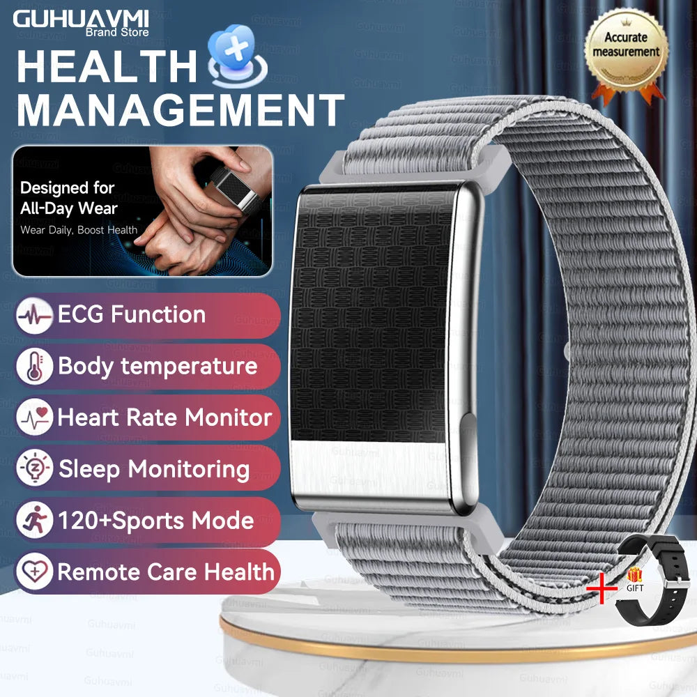 Men's ECG Health Smart Watch BMI Body Fat Measure Blood Lipids Uric Acid 120+ Sports Mode Screenless Smart Bracelet Women Gifts