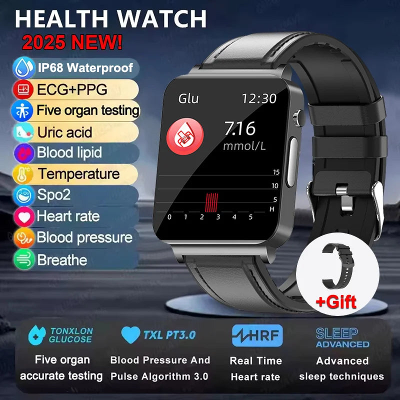 New ECG Heart Rate Smart Watch Men HD AMOLED Screen Sport Watches Uric Acid Blood Pressure Blood Lipid Health Smartwatch Women