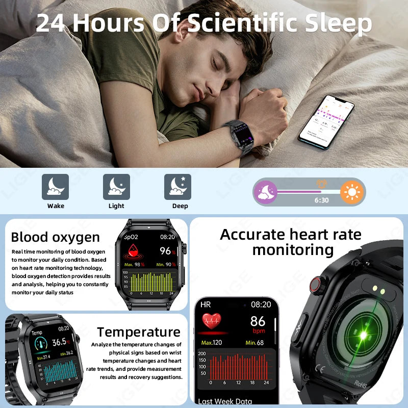 LIGE ECG+PPG Smart Watch Blood Lipid Uric Acid AI Diagnostic Detector Body Temperature Health Monitor Smartwatch Men Women New