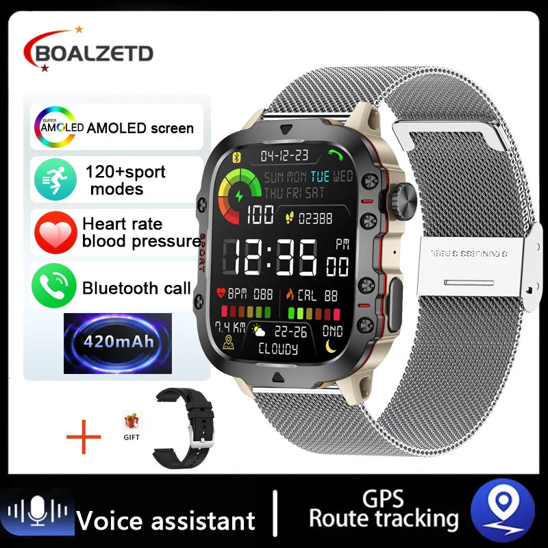 Active Smart Fit Military GPS Watch — 1.96", 5ATM, BT Call, Outdoor Sports & Health Monitor