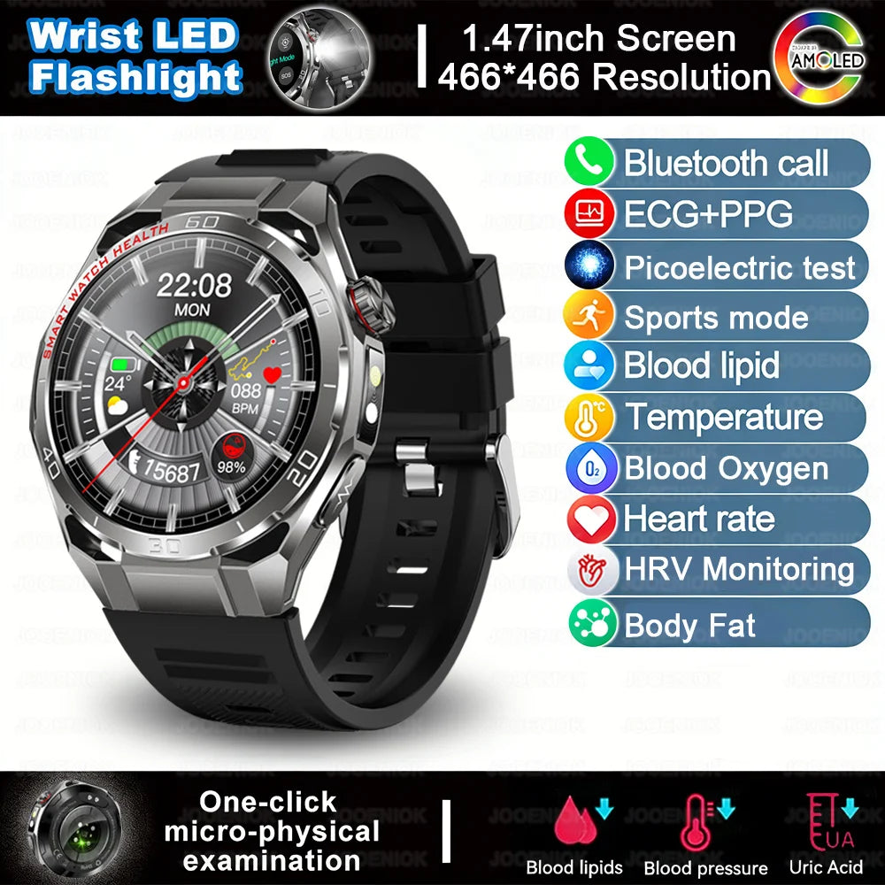 ECG+PPG Smart Watch Men Blood Pressure Uric Acid Blood Fat BT HD Call Health Sports Waterproof Smartwatch Women For Android IOS