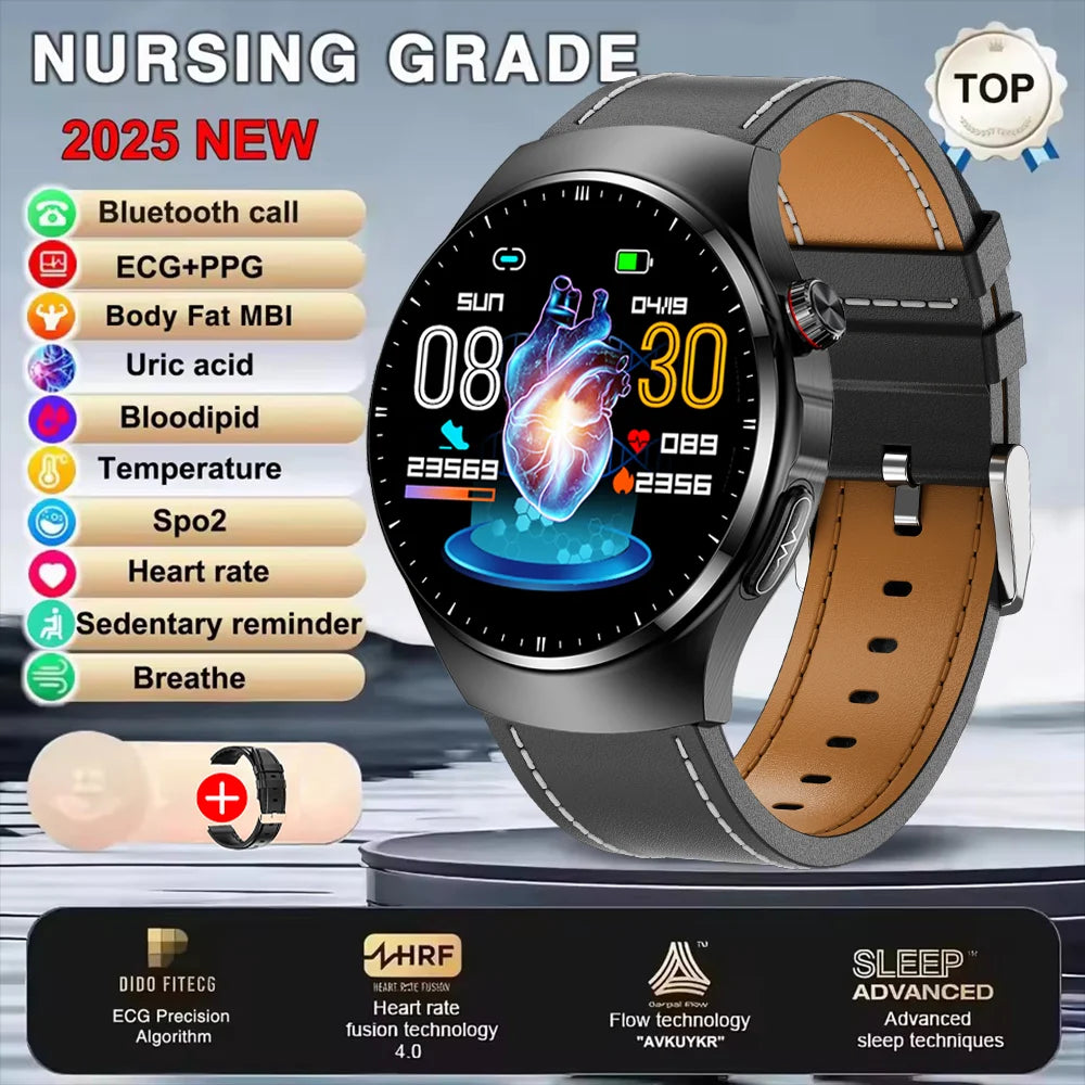 New ECG+PPG Health Traker Smart Watch Blood Lipids Uric Acid Clock Blood pressure wireless Call Body Monitoring smartwatch