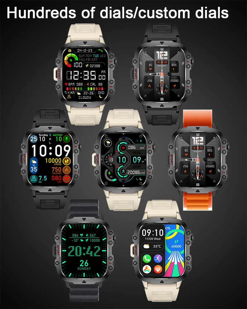 Active Smart Fit Military GPS Watch — 1.96", 5ATM, BT Call, Outdoor Sports & Health Monitor