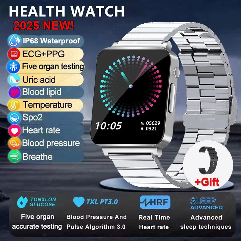 New ECG Heart Rate Smart Watch Men HD AMOLED Screen Sport Watches Uric Acid Blood Pressure Blood Lipid Health Smartwatch Women