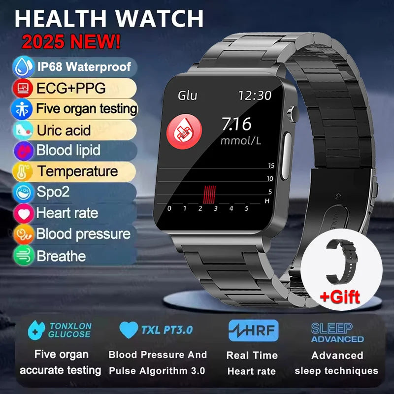 New ECG Heart Rate Smart Watch Men HD AMOLED Screen Sport Watches Uric Acid Blood Pressure Blood Lipid Health Smartwatch Women