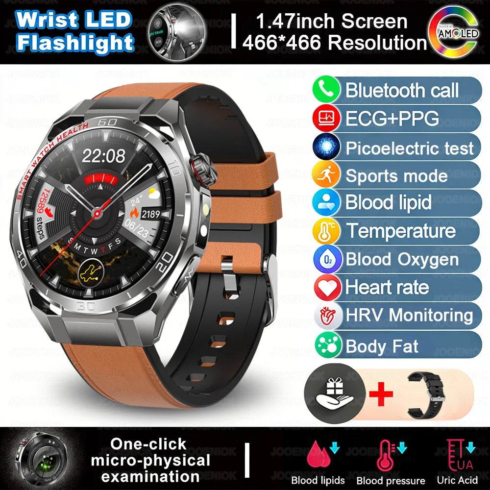 ECG+PPG Smart Watch Men Blood Pressure Uric Acid Blood Fat BT HD Call Health Sports Waterproof Smartwatch Women For Android IOS