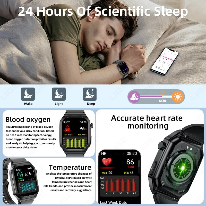 LIGE New AI Healthy Diagnose Smart Watch ECG PPG Blood Lipid Uric Acid Bluetooth Call Blood Pressure Health Smartwatch Men Women