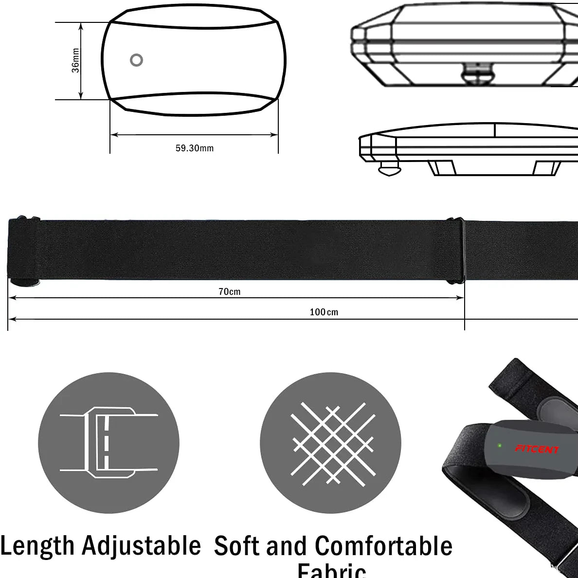Heart Rate Monitor Chest Strap Bluetooth 5.0 ANT+ IP67 Waterproof Heart Rate Sensor Belt Real-Time Heart Rate Data and Runninng