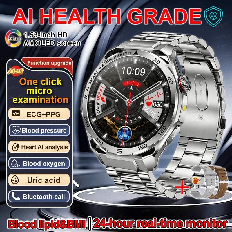 ECG Smart Watch AMOLED Men's Micro-physical examination Watches Blood Pressure Fat Uric Acid Call Smartwatches For Men Women NEW