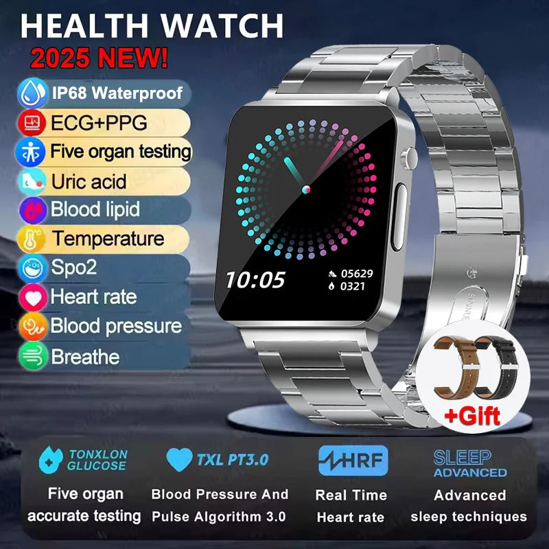 New ECG Heart Rate Smart Watch Men HD AMOLED Screen Sport Watches Uric Acid Blood Pressure Blood Lipid Health Smartwatch Women
