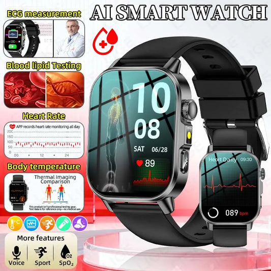 LIGE New ECG Smartwatch Men Heart Rate Blood Oxygen Uric Acid Monitor IP68 Waterproof 450mAh Health Smart Watches For Men Women