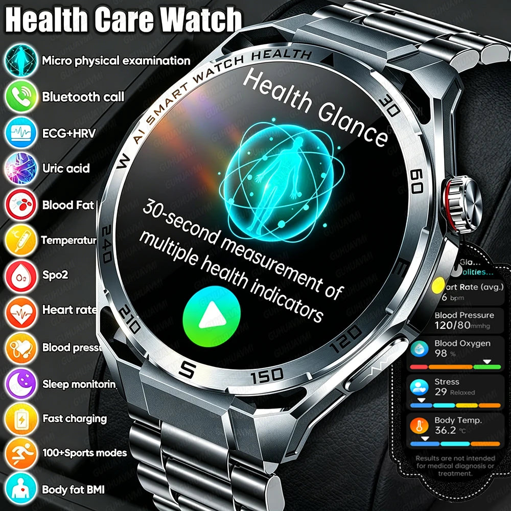 2026 Health Care ECG+PPG Smart Watch BMI ASnalysis Uric Acid Blood Lipids Blood Pressure BT Call AMOLED Smartwatch For Men Women