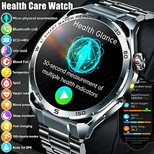 2026 Health Care ECG+PPG Smart Watch BMI ASnalysis Uric Acid Blood Lipids Blood Pressure BT Call AMOLED Smartwatch For Men Women