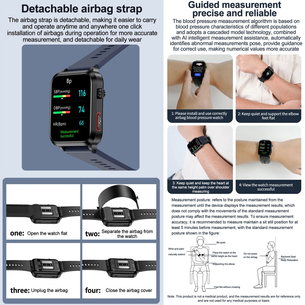 2025 New Smart Watch air Pump ECG True Accurately Blood Pressure Airbag health watch Uric Acid Blood Lipids waterproof watch men